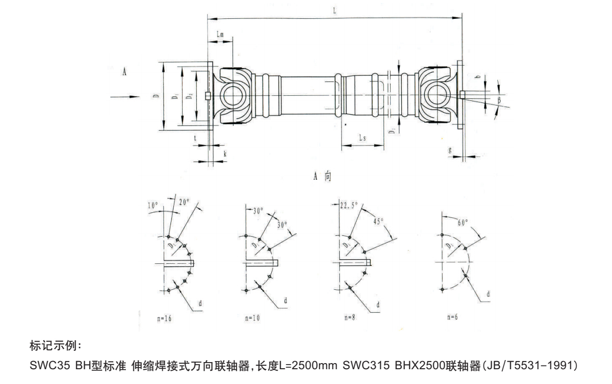 SWC BH型十字軸式萬向聯軸器產品規格圖