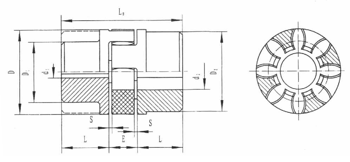 擴大軸孔星形彈性聯軸器產品規格圖