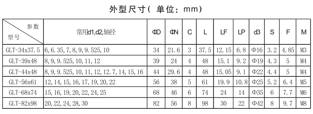 GLT-鋁合金臺階式雙膜片夾緊系列外型尺寸